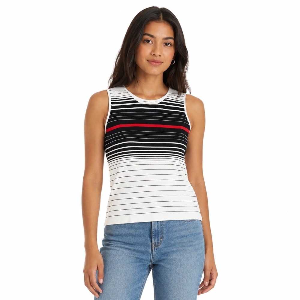 Liz Claiborne Lizsport Striped Knit Tank Top Red Black White Cotton Small